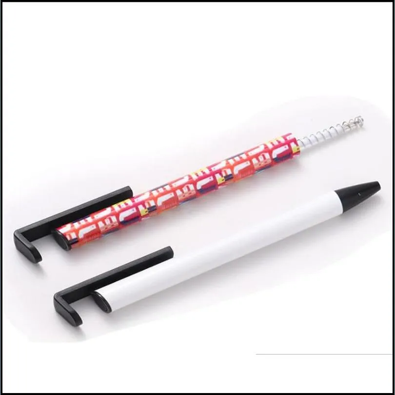 sublimation gel pen plastic blank diy black ballpoint with mobile phone holder heat transfer coating clip pens business office school