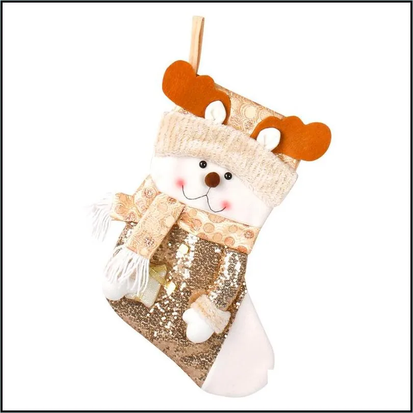 christmas gold sequins stocking santa claus sock snowman antlers decoration candy gift bag