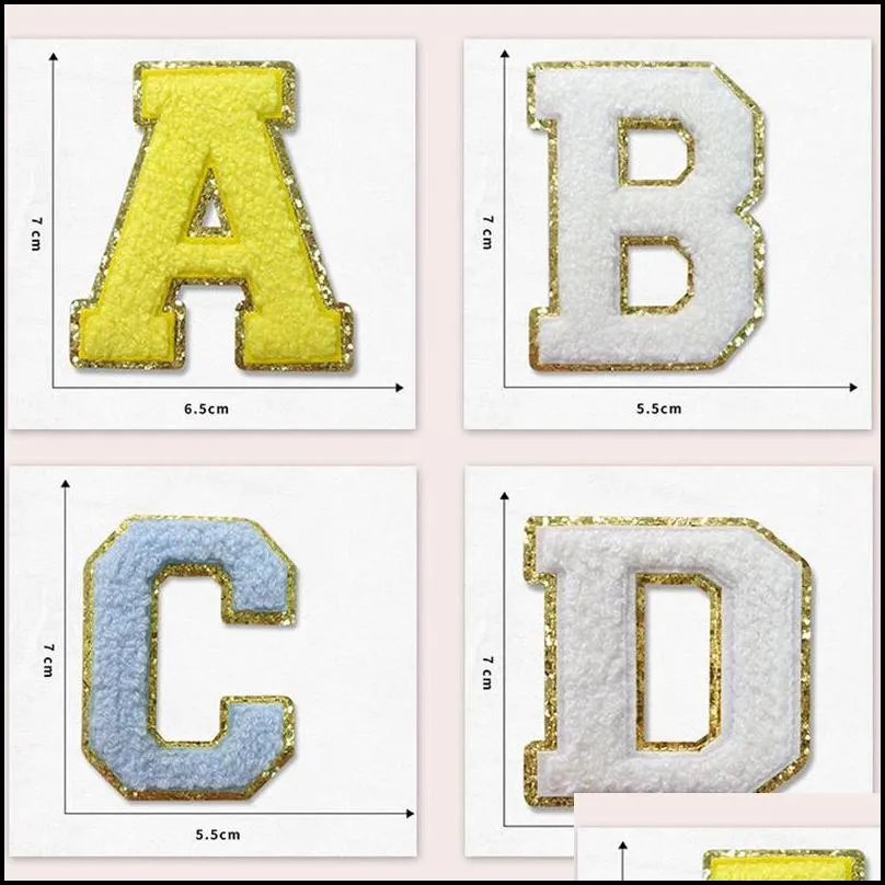 party chenille colorful letteres alphabet embroidery golden name letters for tshirt coat decoration