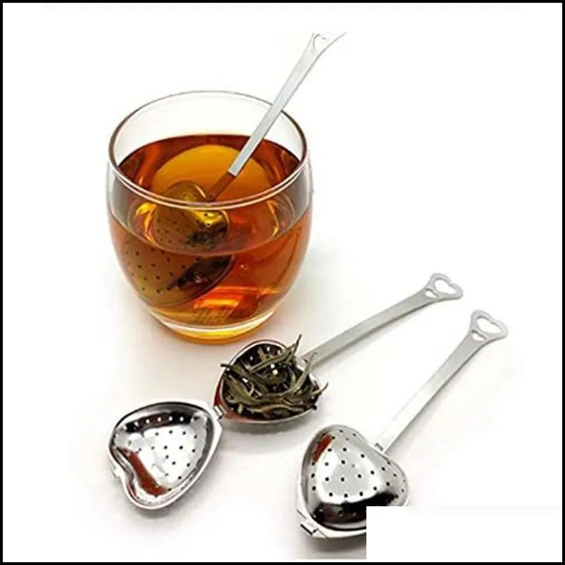 filter long grip tools stainless steel mesh heart shaped tea strainer with handle spoon teas infuser spoon coffee milktea drinking