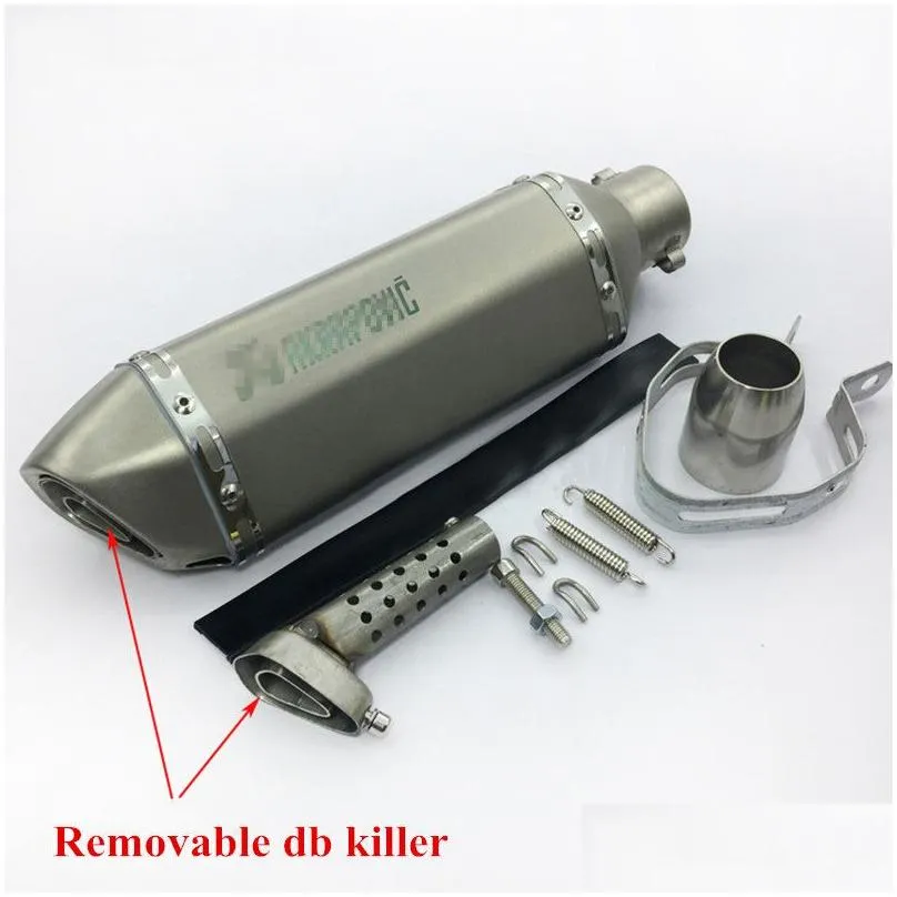 DHgate Akrapovic Motorcycle Exhaust System Laser Marking 3851Mm Muffler Pipe Silencer with Removable Db Killer Automobiles Motorcycles