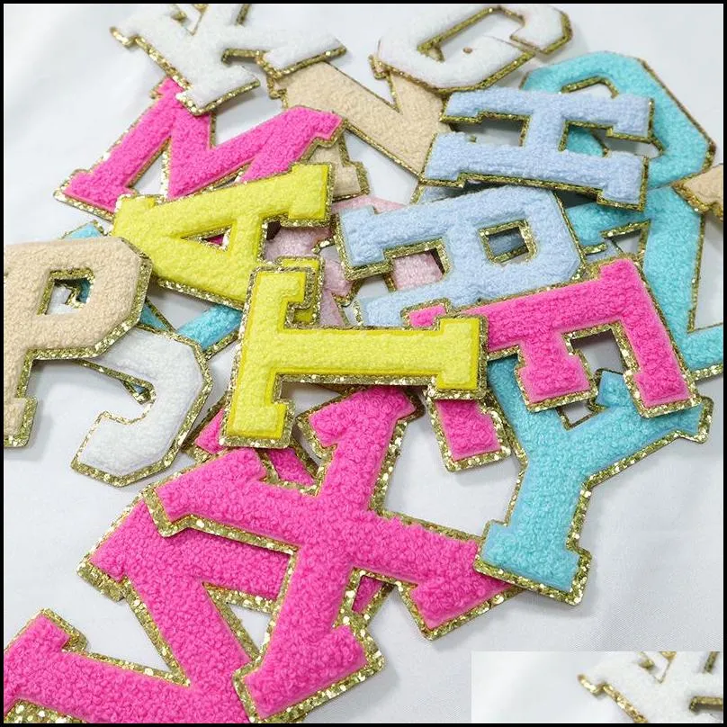 party chenille colorful letteres alphabet embroidery golden name letters for tshirt coat decoration