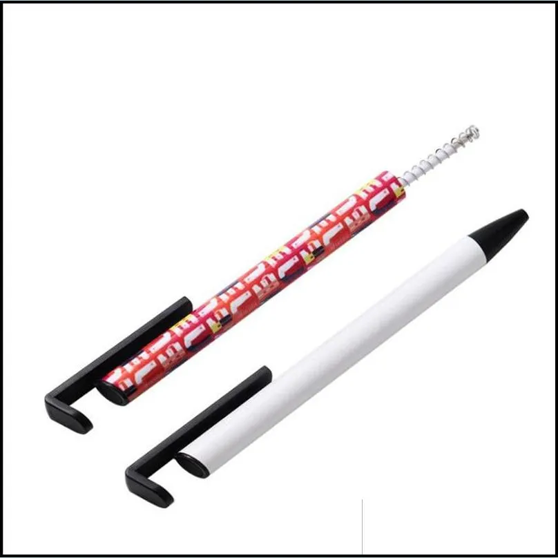 sublimation gel pen plastic blank diy black ballpoint with mobile phone holder heat transfer coating clip pens business office school