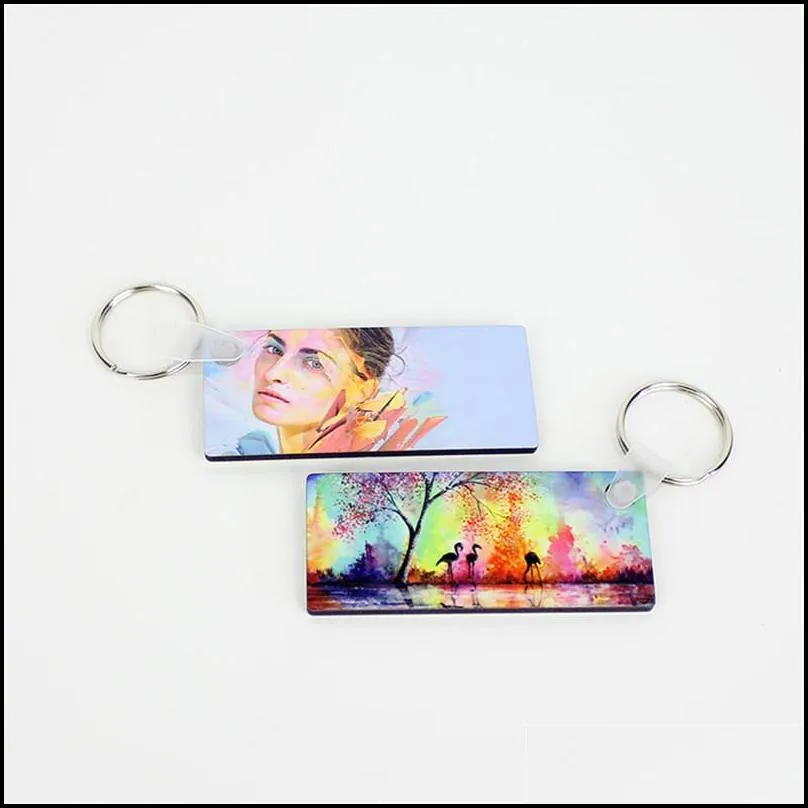 sublimation diy keychain party square blank key ring heat transfer wooden keys pendant wedding gifts for guest