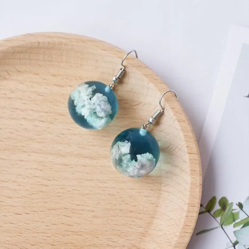 Fashion Jewelry Blue Sky Sphere Dangle Earrings Terrarium Clear Cloudy Sky Designer Crystal Earring Nature inspired