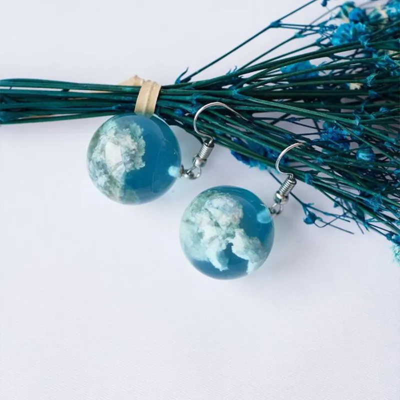 Fashion Jewelry Blue Sky Sphere Dangle Earrings Terrarium Clear Cloudy Sky Designer Crystal Earring Nature inspired