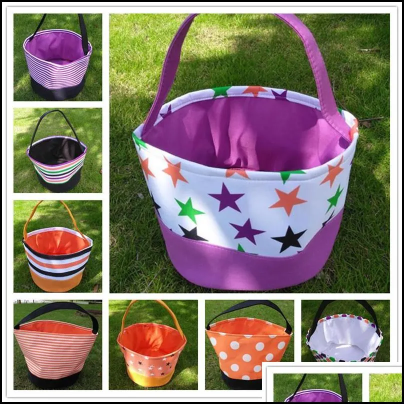 halloween festives candy basket polka dot bucket stripe toy sacks funny trick or treat tote storage bags festival party decoration