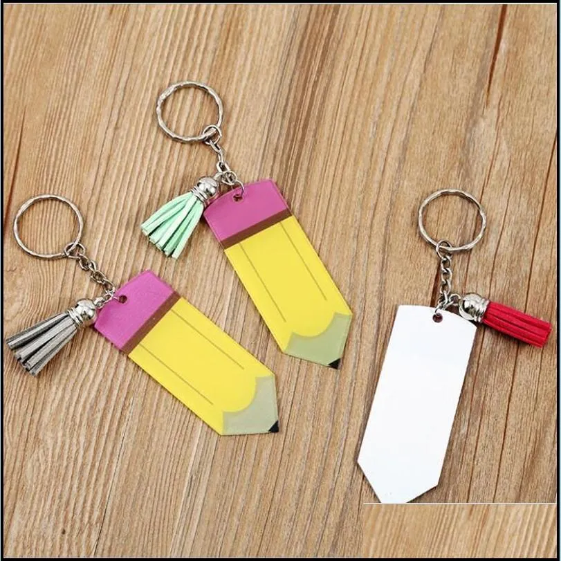 pencil keyring favor handmade acrylic tassel keychain diy name key pendant teacher gift for christmas