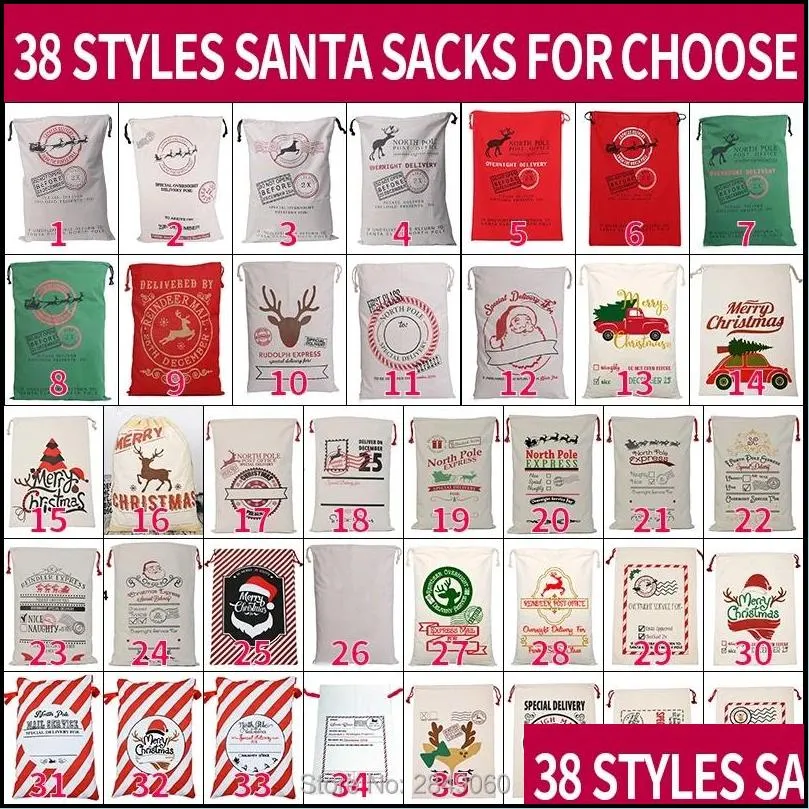 santa sack christmas gift bag cotton drawstring storage sacks cartoon pattern candy bags festival party decoration