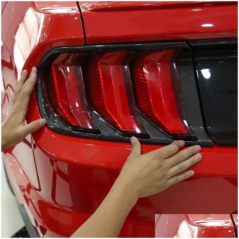 2pcs carbon fiber abs rear bumper tail light lamp cover for ford mustang 18 exterior accessories6990768