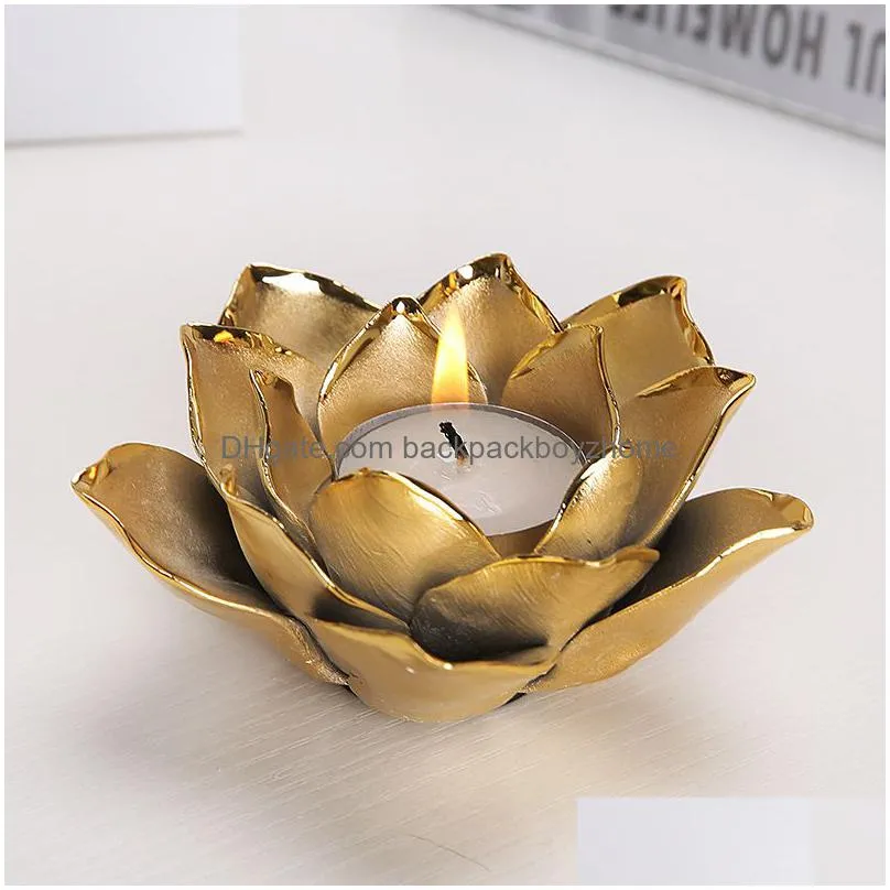 nordic candles holder plating silver gold lotus rose shape candlestick valentine wedding festival home tealight candles decor