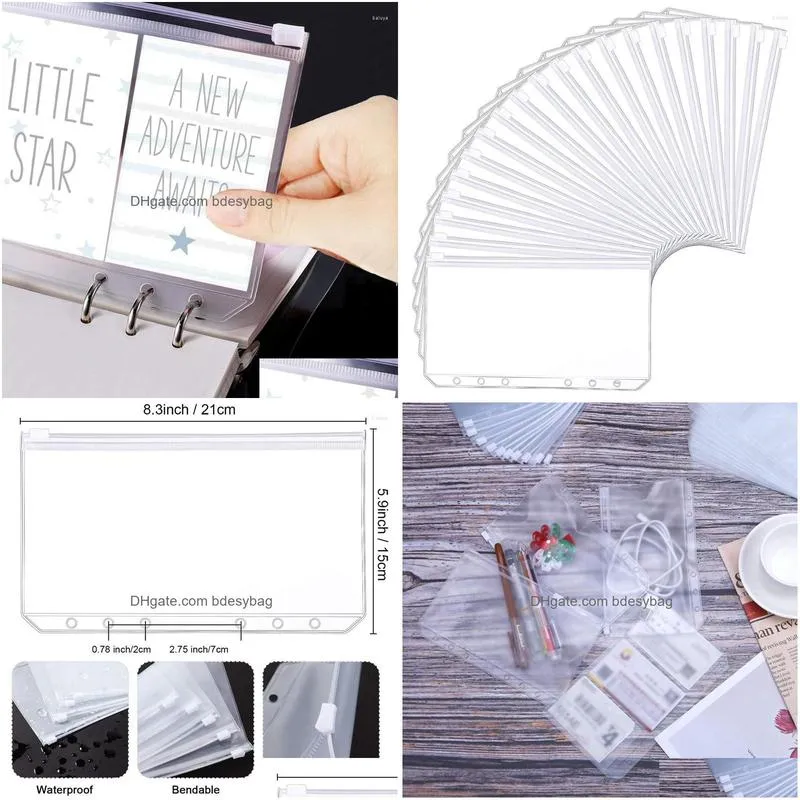 gift wrap a5 6 holes binder pockets translucent zipper folders waterproof loose leaf bags for files documents cards