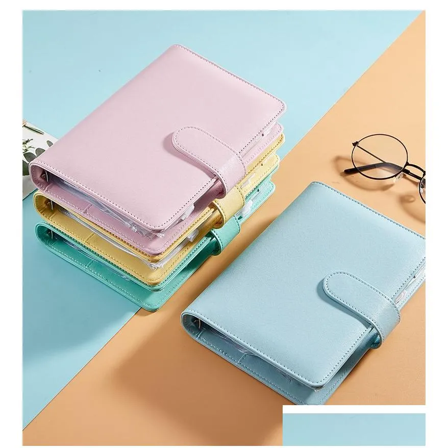 A6 Notebook Notepads Binder 6 Rings Spiral Business Office Planner Agenda Budget Binders Macaron Color PU Leather CoverBinder