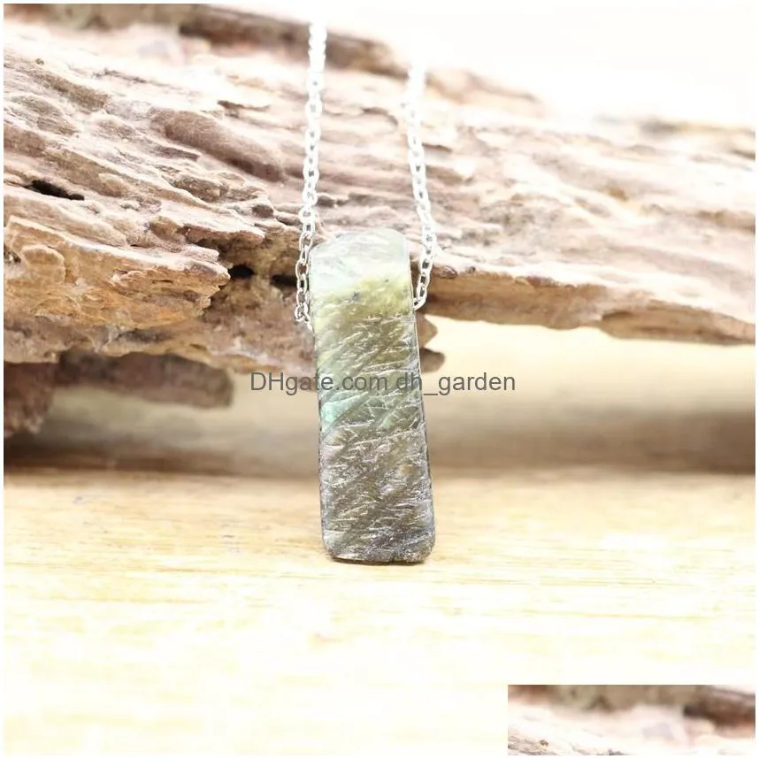 stainless chains raw stone pillar pendants healing crystal reiki natural smoky rose quartz citrines gems necklace jewelry