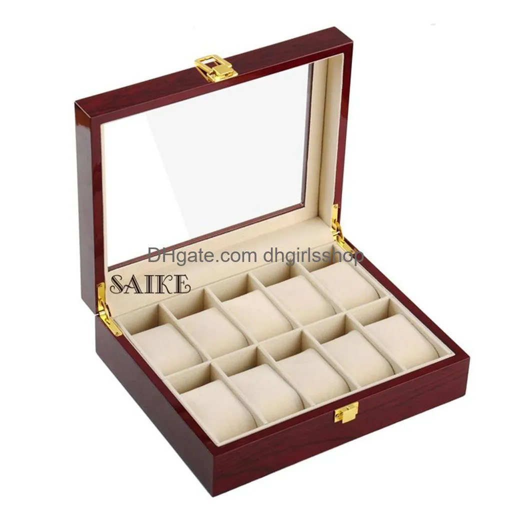 new wood watch display boxes case light red wooden watches organizer holder with window storage jewelry gift boxes t200523