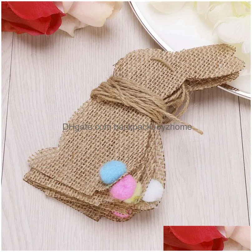 easter jute rabbit hanging flag vintage jute bunting garland for happy easter party hanging decoration 2.5 meter