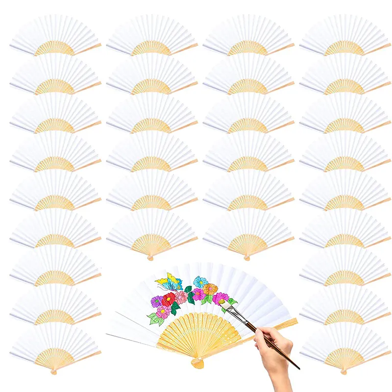 DIY Folding Paper Fan for Kids, Single Sided Painting Fan, ful Party Favor Supplies