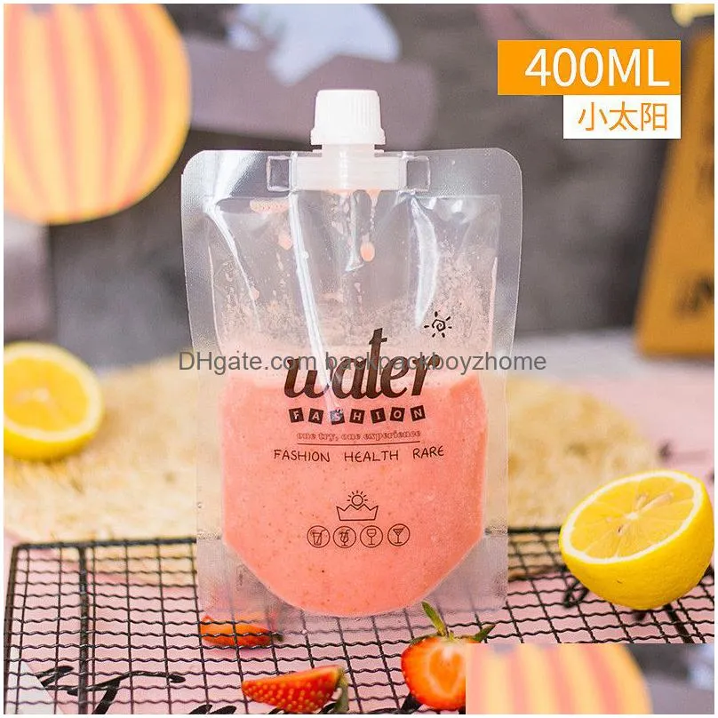 disposable beverage bag juice letters printed juice fruit milk tea bag with nozzle 300ml/400ml/500ml juice milk tea bags