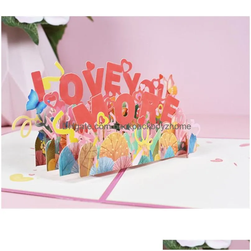 3d  up valentine greeting cards love you more valentine gift greeting card postcards with envelope