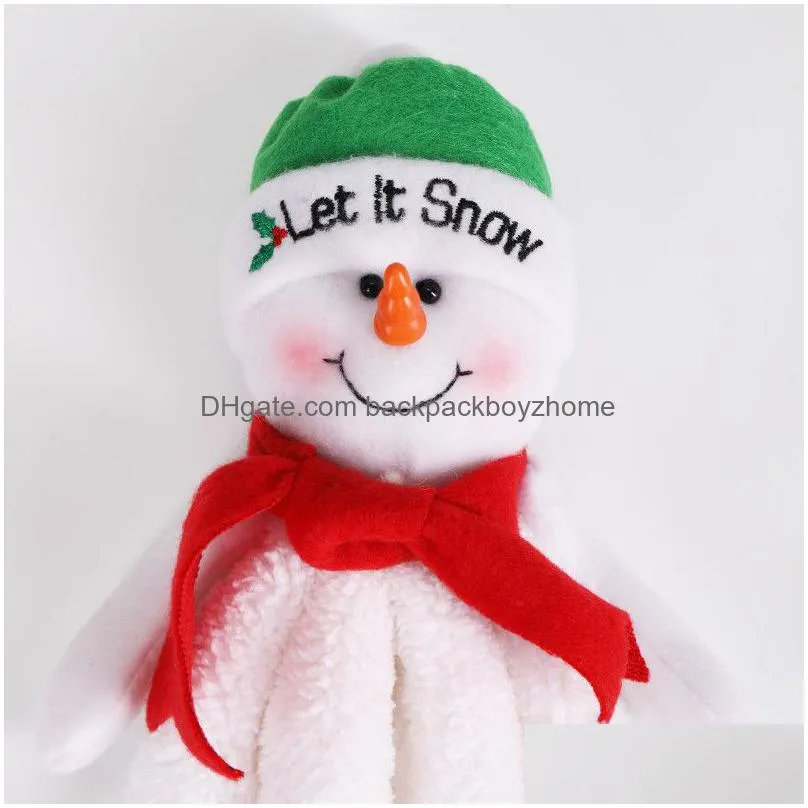 christmas kitchen hand towel wall hanging towel cartoon santa snowman pattern coral velvet water absorbent wipe towels