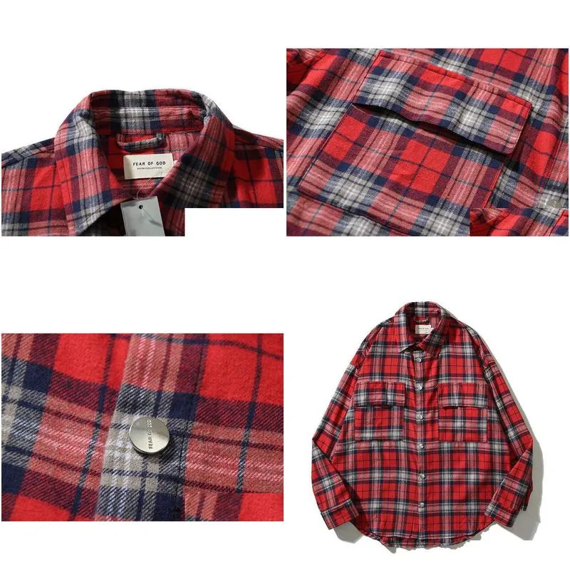  shirts essen fog main line jerry american high street plaid flannel polo collar long sleeve shirt mens womens