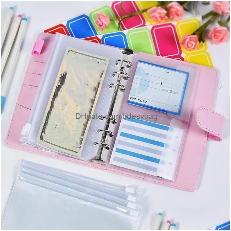 gift wrap a6 pu ring binder 6 round rings notebook binder 14pcs plastic zippered envelopes pockets with label stickers