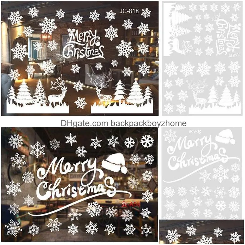 white christmas sticker merry christmas removable wall window glass stickers snowflake santa snowman elk shaped stickers