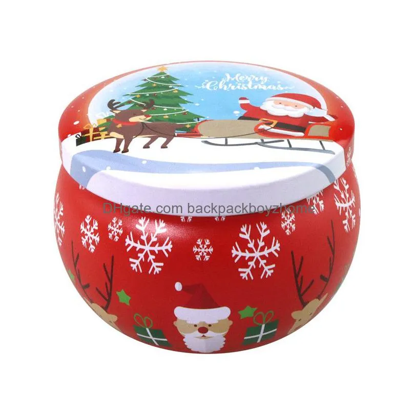 xmas tinplate box christmas santa snowman elk print candy tea candle box aromatherapy candle jar xmas gift storage box