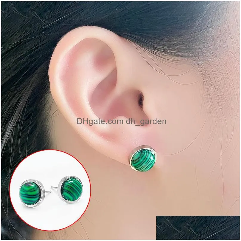 stainless steel natural stone stud earrings wedding women fashion jewelry malachite opal statement earrings party gift men