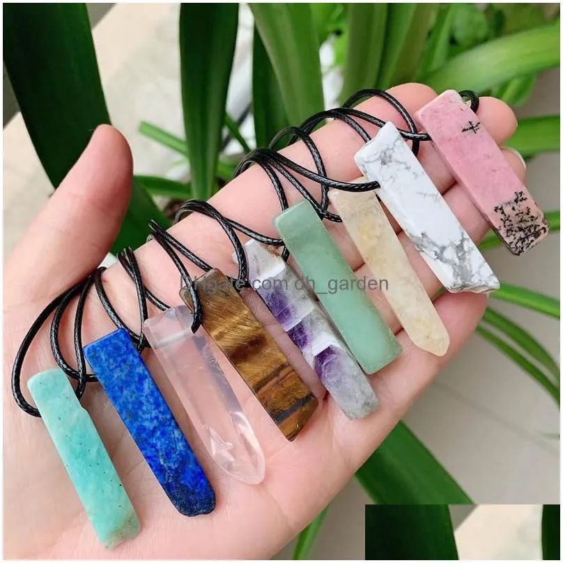 natural stone pendant raw mineral irregular rectangle quartz pendulum amazonite tiger eye lapsi pink crystal necklaces