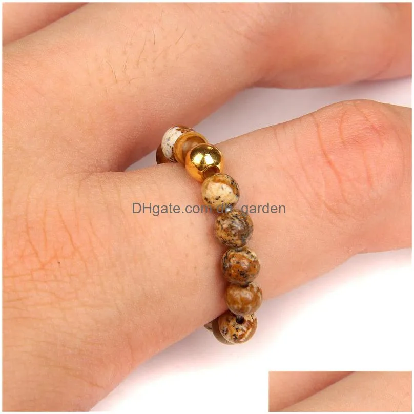 natural stone cluster beaded rings for women men turquois amethysts moonstone handmade wedding party finger ring