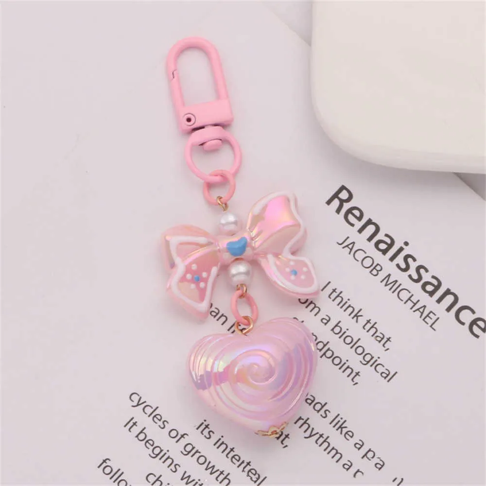 New Sweet Love Bow Keychain Small  Colour Plated Acrylic Keyring for Women Girls Creative Headphone Case Accessories DIY Gifts
