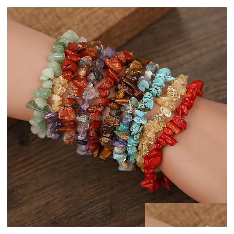 natural gem stone strand bracelet irregular broken crystal stretch chip beads nuggets bracelets bangles quartz wristband for women