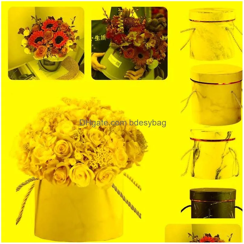 gift wrap portable round marble hug bucket eternal flower soap box cylinder storage packaging with lid wedding party decorgift