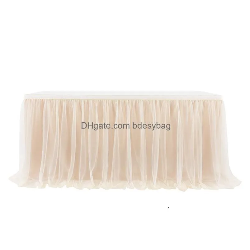 table skirt tulle table skirt highend goldrimmed mesh wedding years party decoration el supplies mesh table skirt table cover 230214