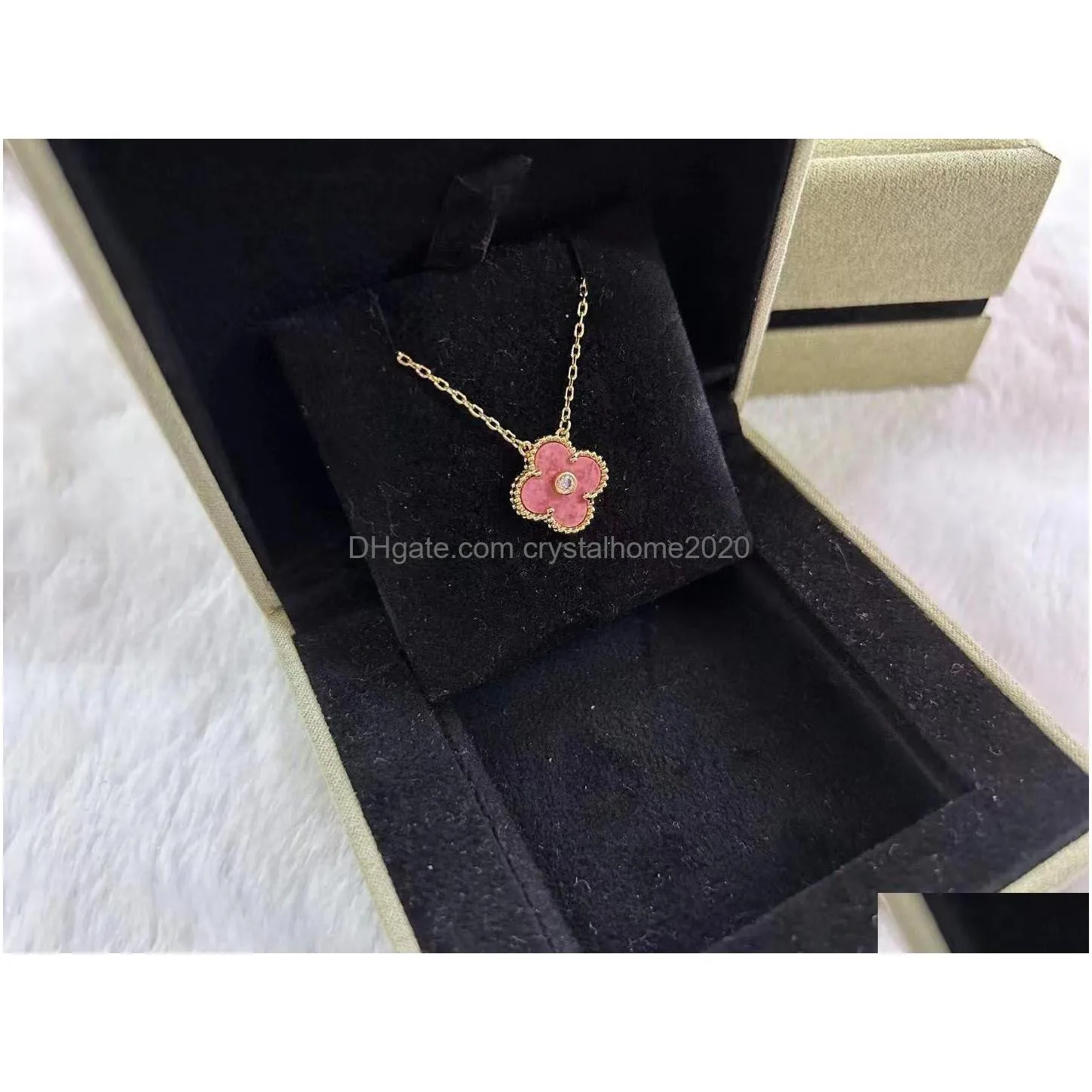 pendant necklaces luxury van esigner 18k gold cross chain rose pink clover 15mm 4 leaf flower choker necklac dhdpv