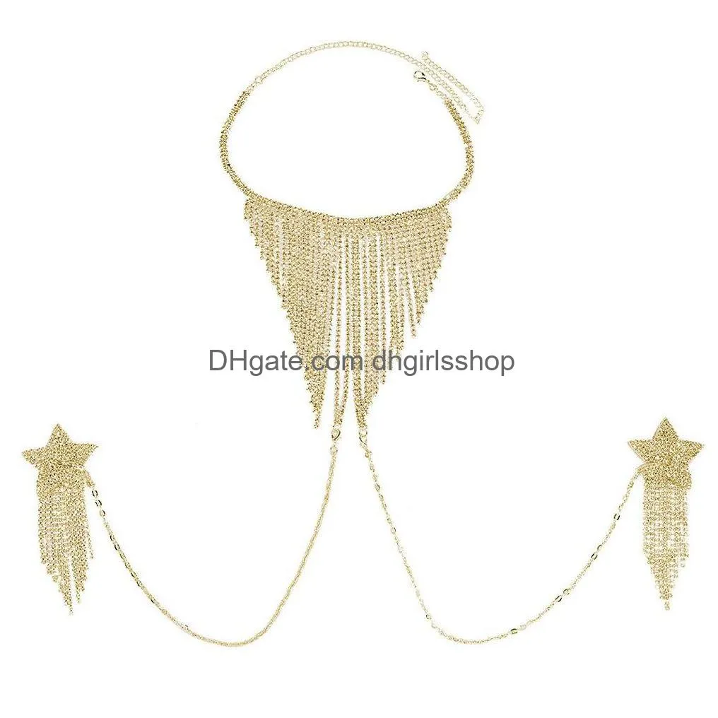 other stonefans tassel star chest stickers necklace women festival rave outfit crystal body chain nipple jewelry reusable 221008