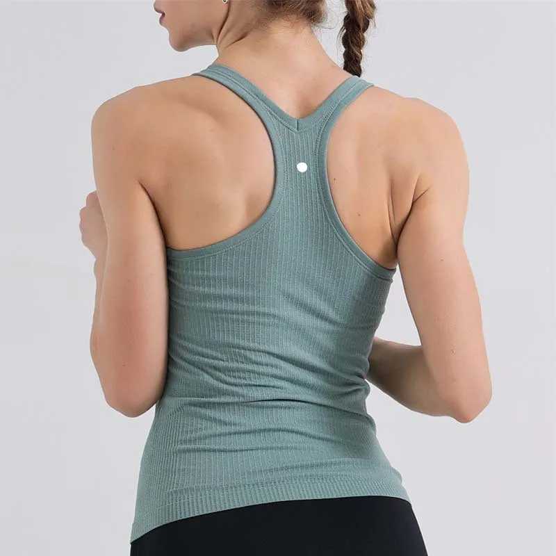 LU-MK004 Women's Yoga Outfits Sleeveless Shirts Solid Color Sports Vest Running Excerise Fitness Girls Jogging Trainer Sportswear Close-fitting Fast Dry Breathable