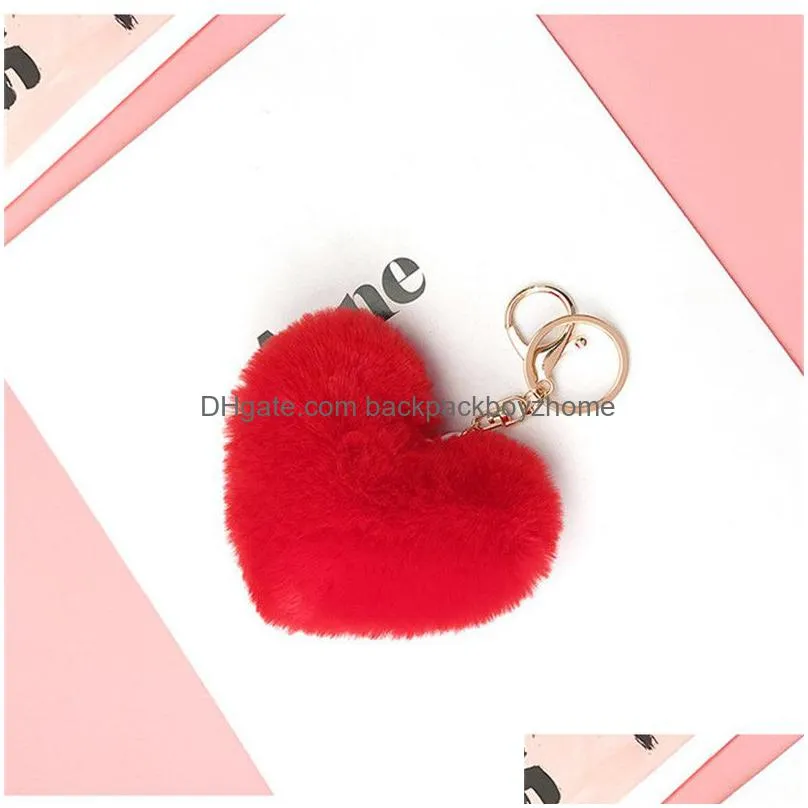 heart shaped plush keychain 8cm women backpack pendant decoration love car key chain ring pendant valentine day girl gift