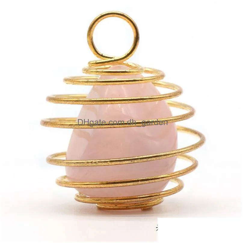 natural crystal stone net pendant copper wire wound spring irregular amethyst rose quartz charms jewelry making necklace n001