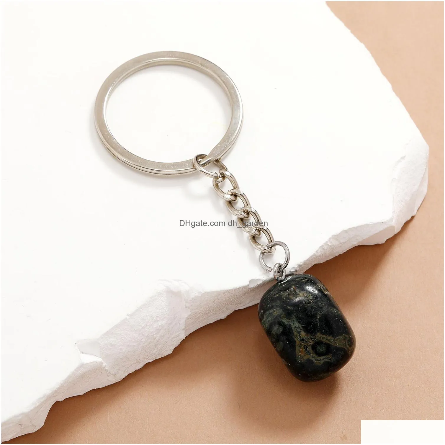 irregular ellipse crystal opal natural stone key rings square gem charms keychains healing crystal keyrings for women men