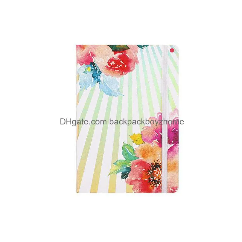 a5 notebook agenda planner organizer journals diaries book floral printed hardcover notepad with elastic closure banded