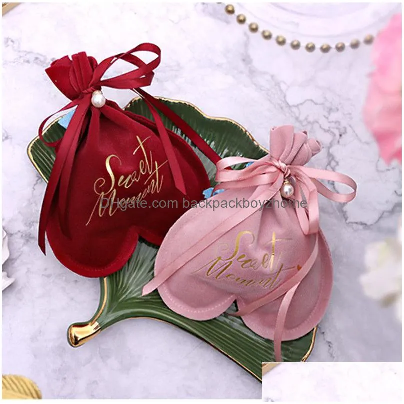 wedding candy package bag velvet cloth wedding favor gift bag heart shape baby shower party favors gift bag