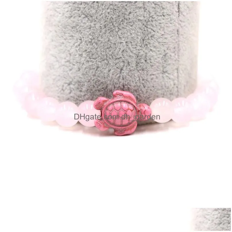 rose quartz pink tortoise stone strand bead bracelet for women girl jewelry
