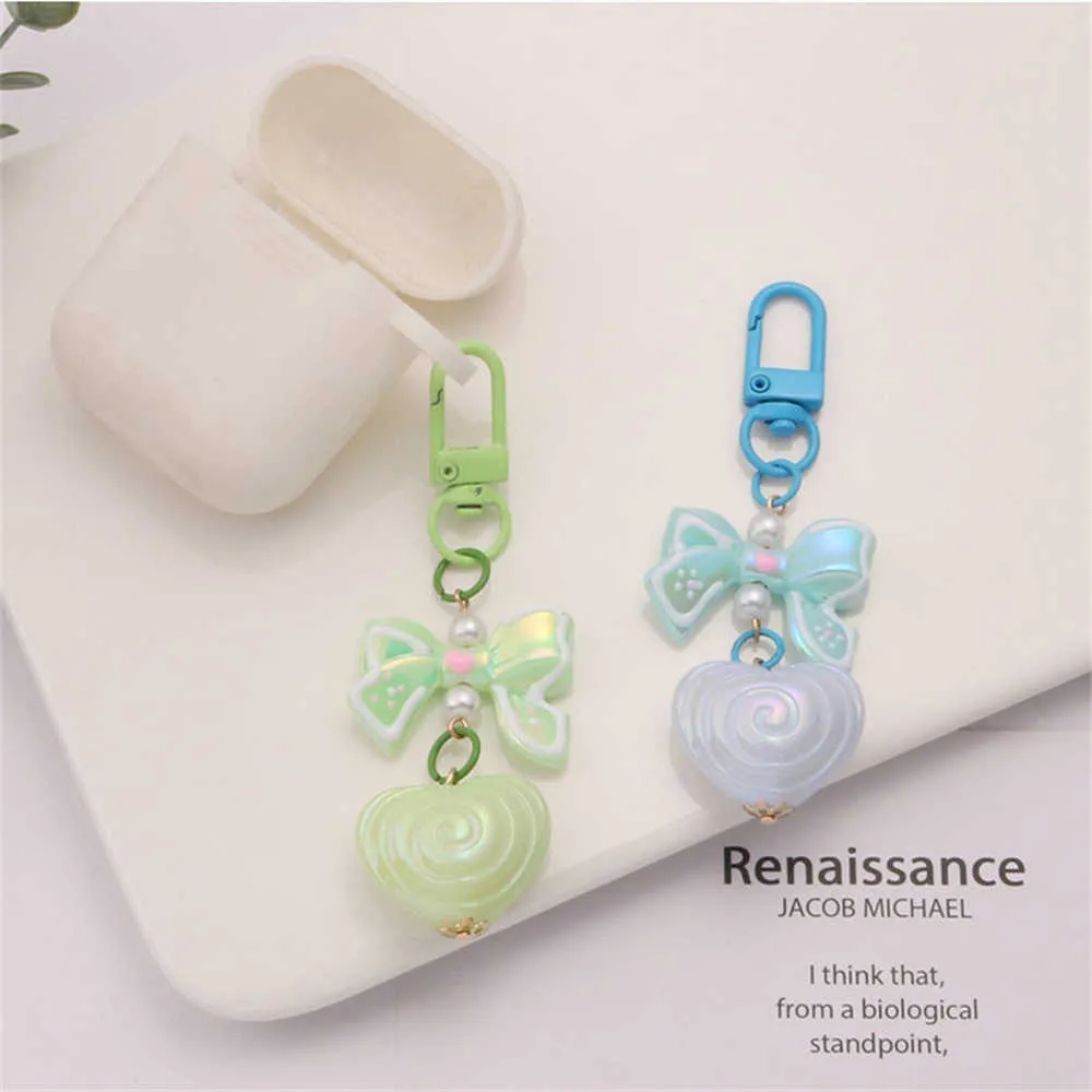 New Sweet Love Bow Keychain Small  Colour Plated Acrylic Keyring for Women Girls Creative Headphone Case Accessories DIY Gifts