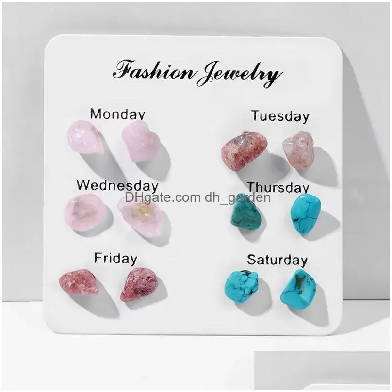 irregular mini natural chip stone stud earrings for women girl week theme wedding fashion jewelry