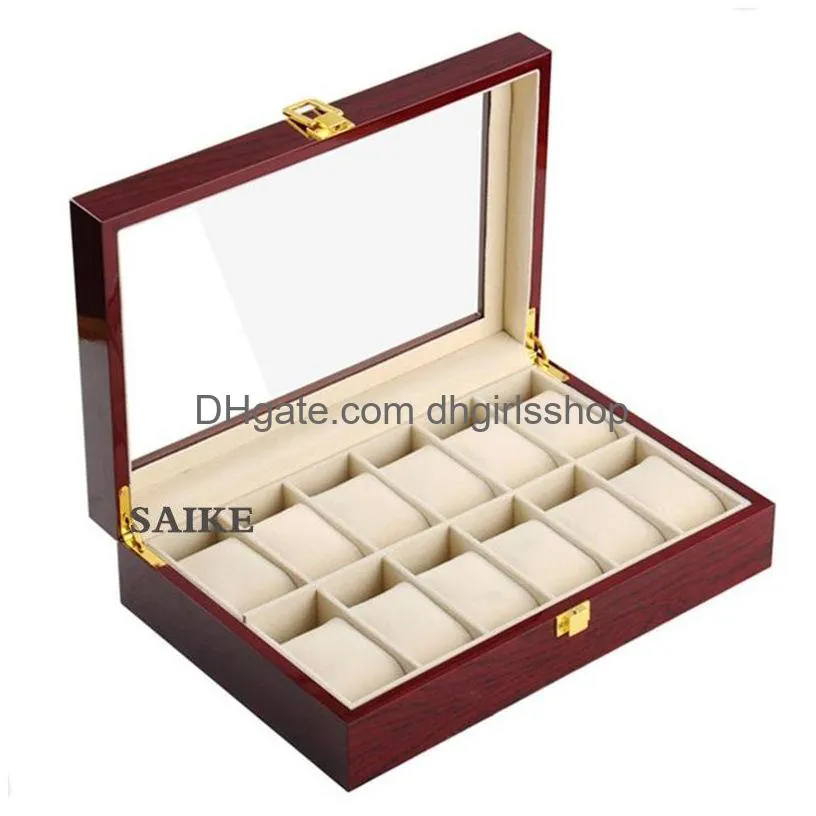 new wood watch display boxes case light red wooden watches organizer holder with window storage jewelry gift boxes t200523