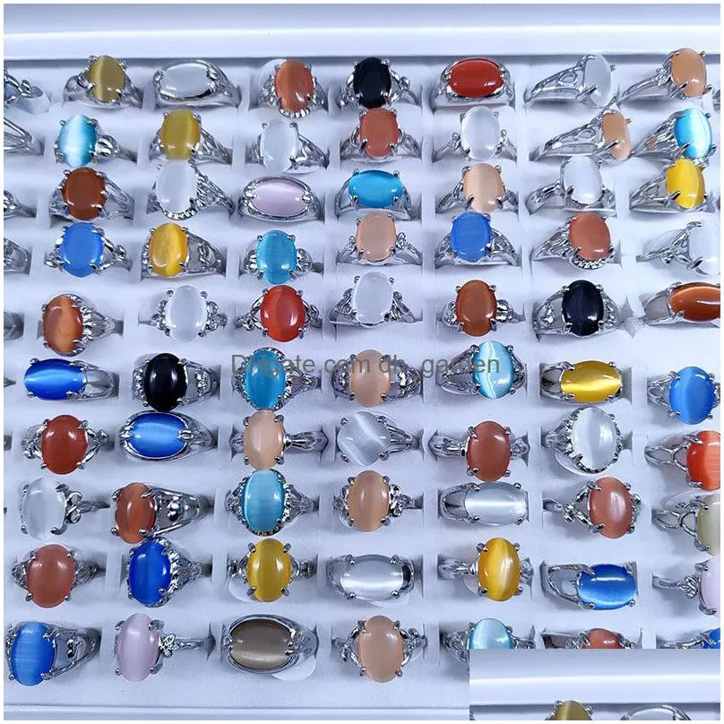 mix styles oval opal stone rings women glass cats eye crystal bead finger ring party wedding street stalls