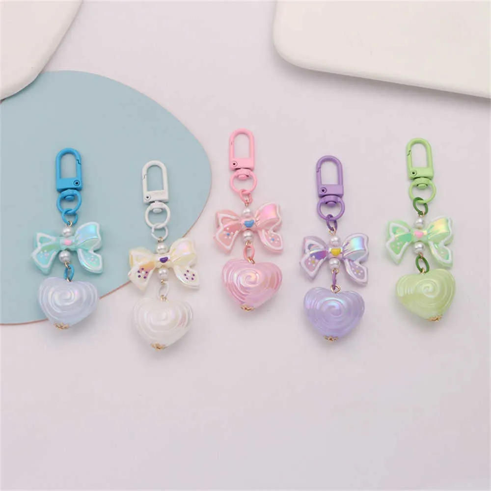 New Sweet Love Bow Keychain Small  Colour Plated Acrylic Keyring for Women Girls Creative Headphone Case Accessories DIY Gifts