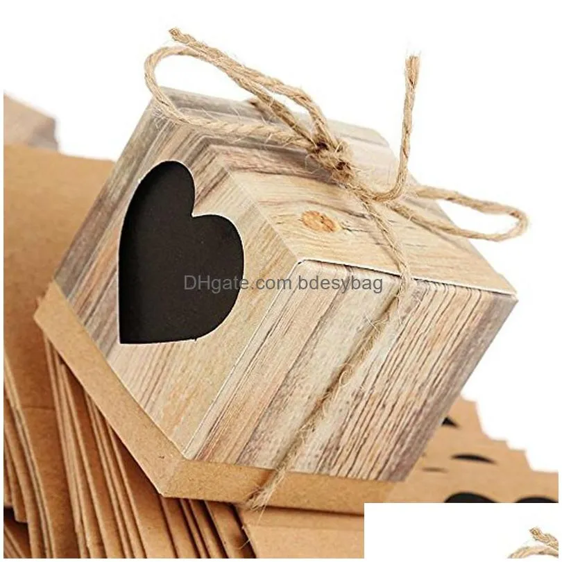 gift wrap 50pcs candy boxes heart rustic kraft bonbonniere favor wedding party birthday baby shower decoration laser cute box